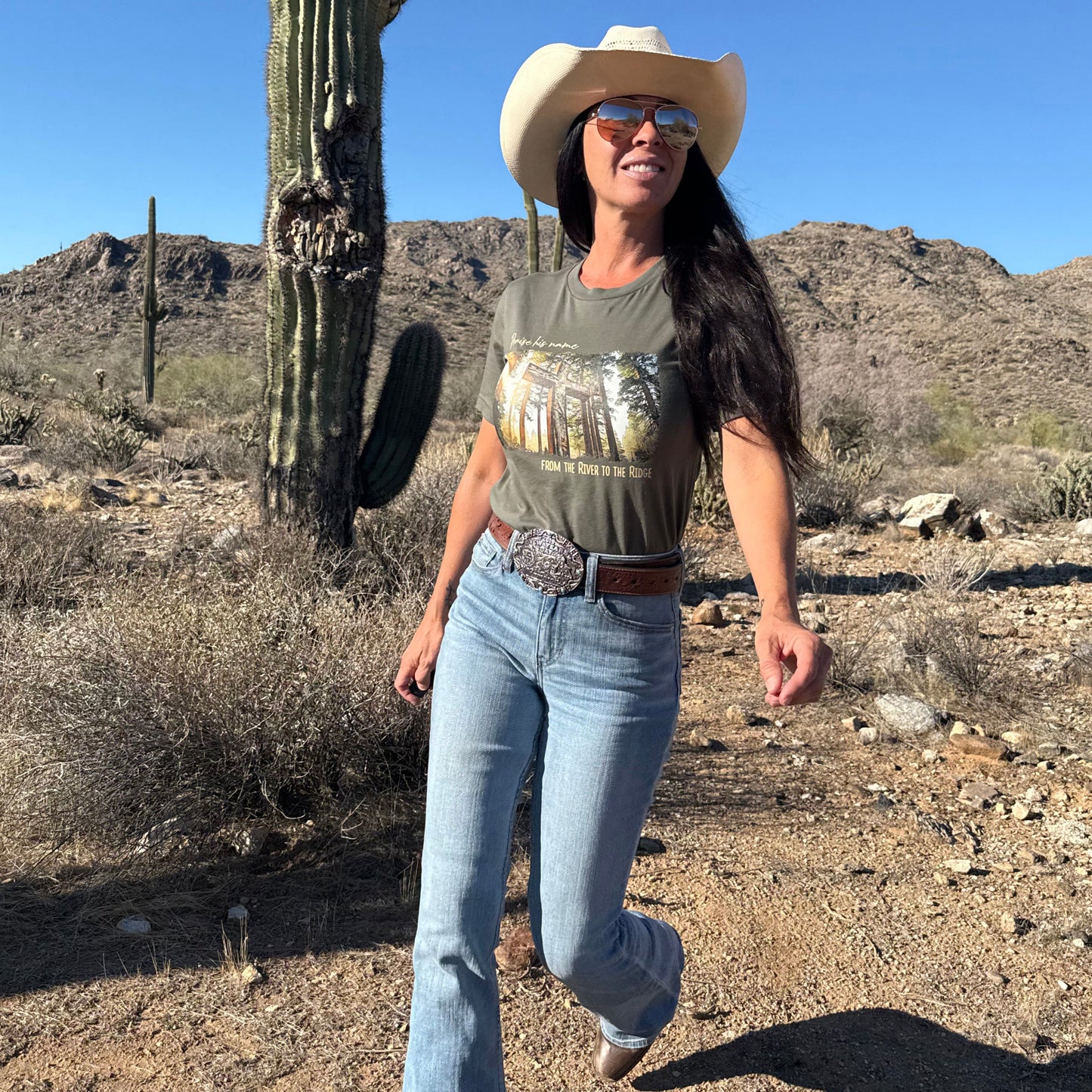 Praise His Name, Women's Christian Camo Cross T-Shirt