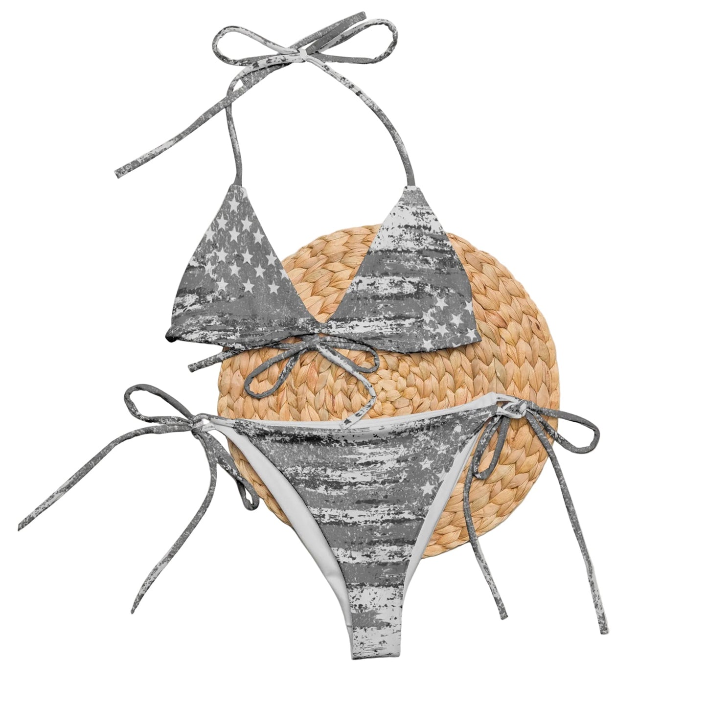FREE Shipping, Padded String Bikini, Silver Flag USA UPF 50