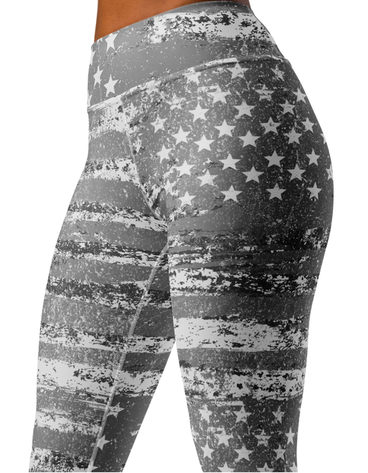 High Waist Silver Flag USA Yoga Leggings, XS- XL