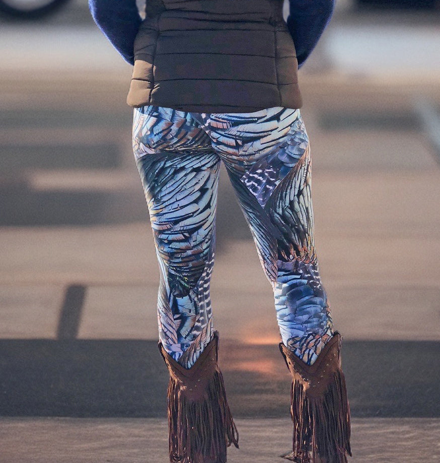 High Waist Non-Toxic Leggings, Turkey Feather Pattern