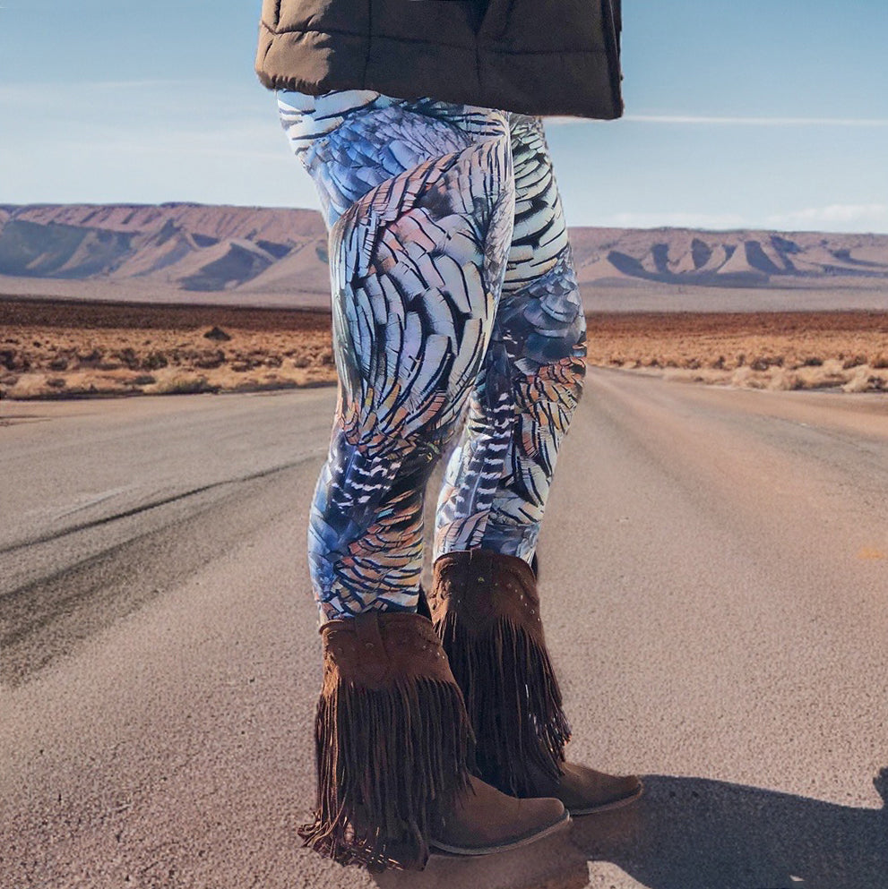High Waist Non-Toxic Leggings, Turkey Feather Pattern