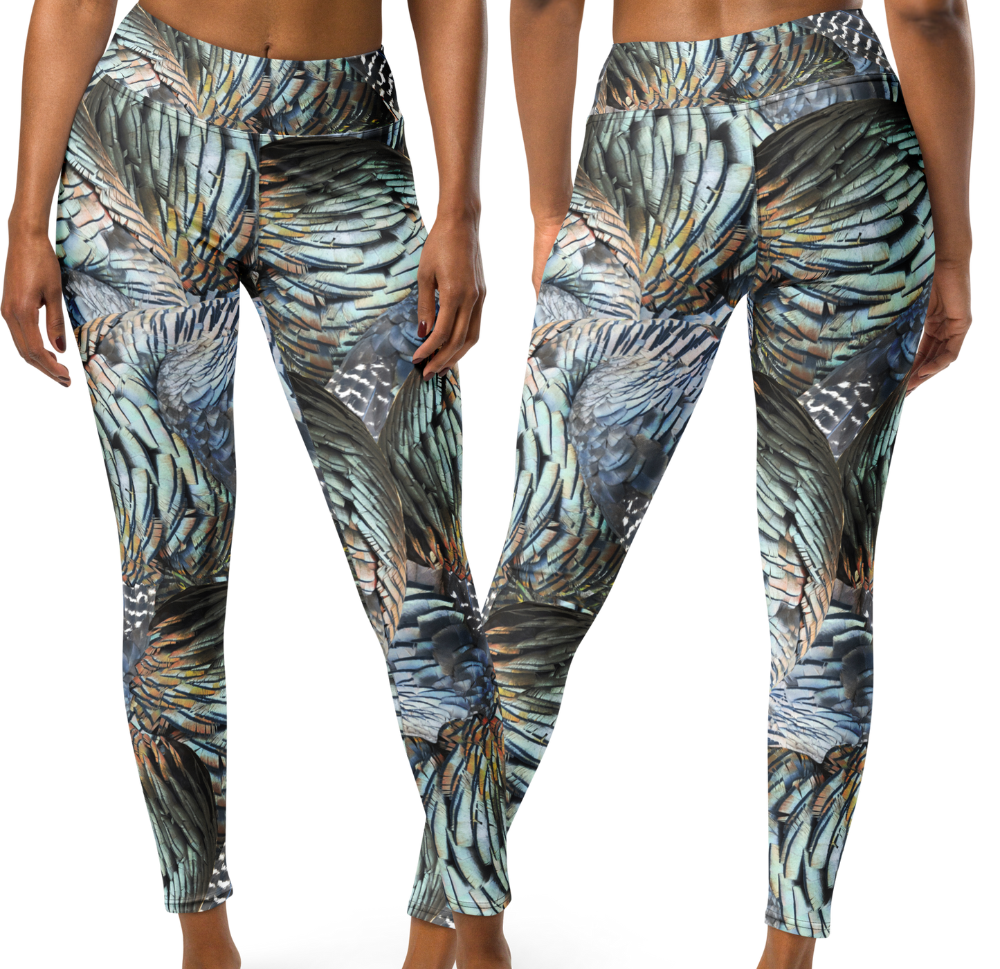 High Waist Non-Toxic Leggings, Turkey Feather Pattern