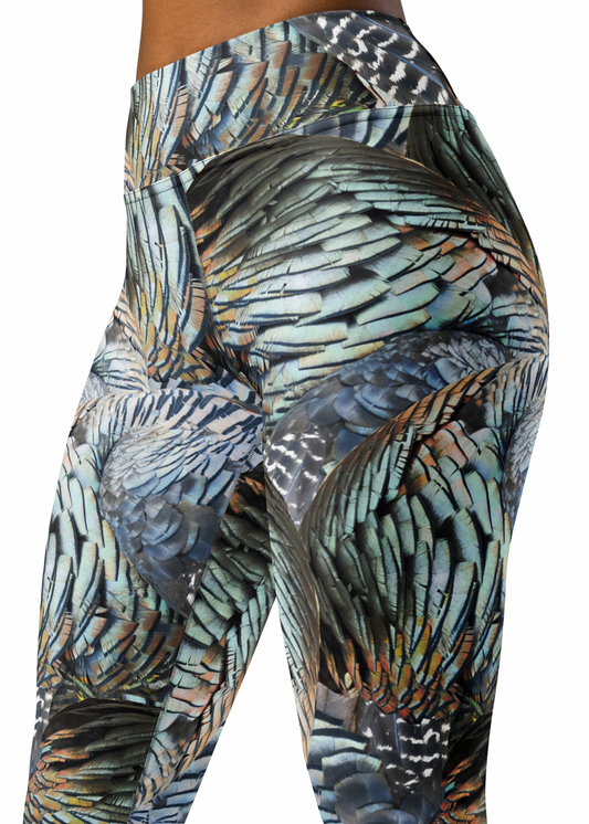 High Waist Non-Toxic Leggings, Turkey Feather Pattern