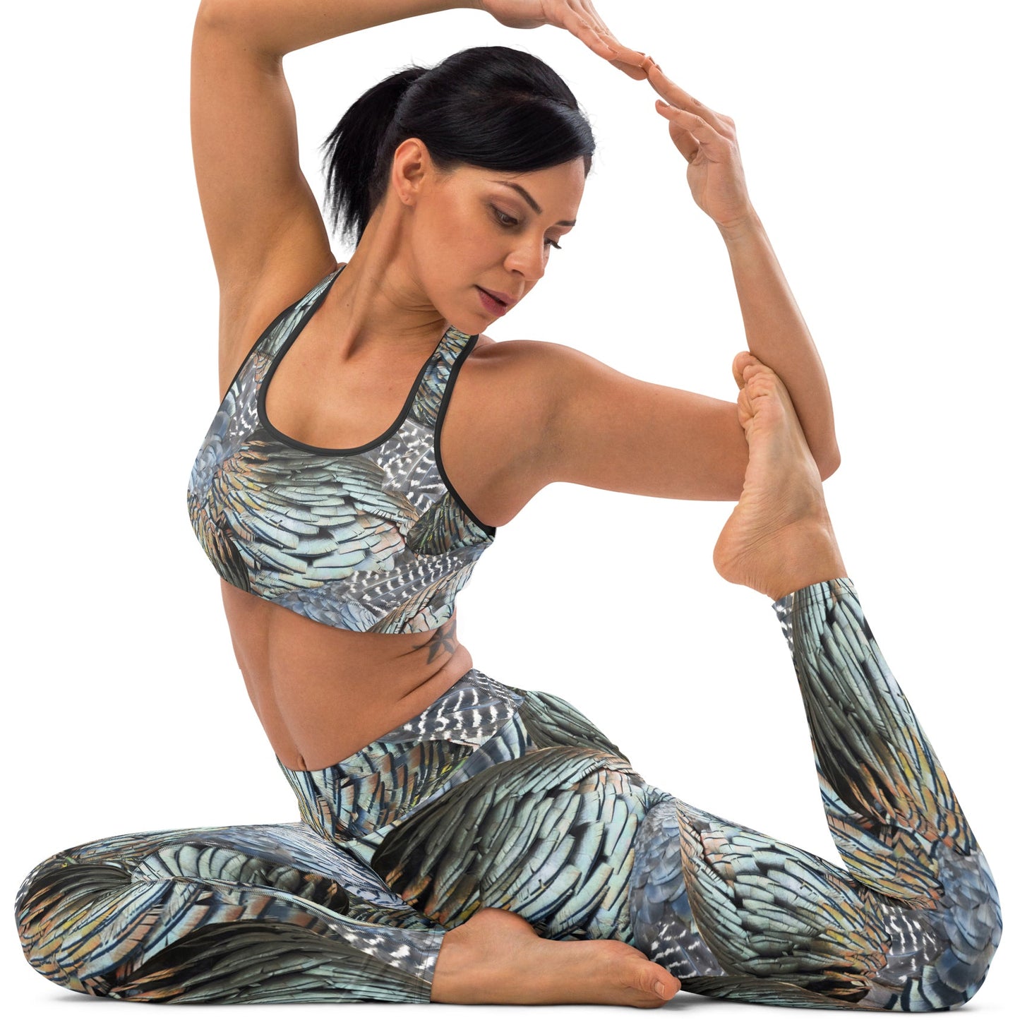 High Waist Non-Toxic Leggings, Turkey Feather Pattern