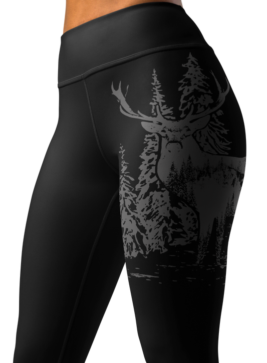 High Waist Non-Toxic Leggings, Woodland Antler Logo, Black