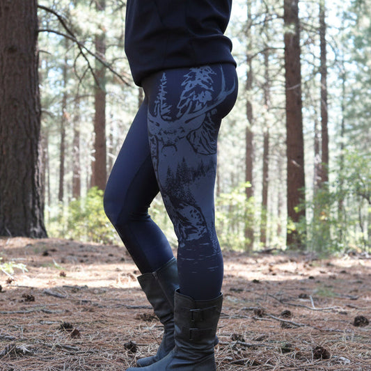 High Waist Non-Toxic Leggings, Woodland Antler Logo, Black