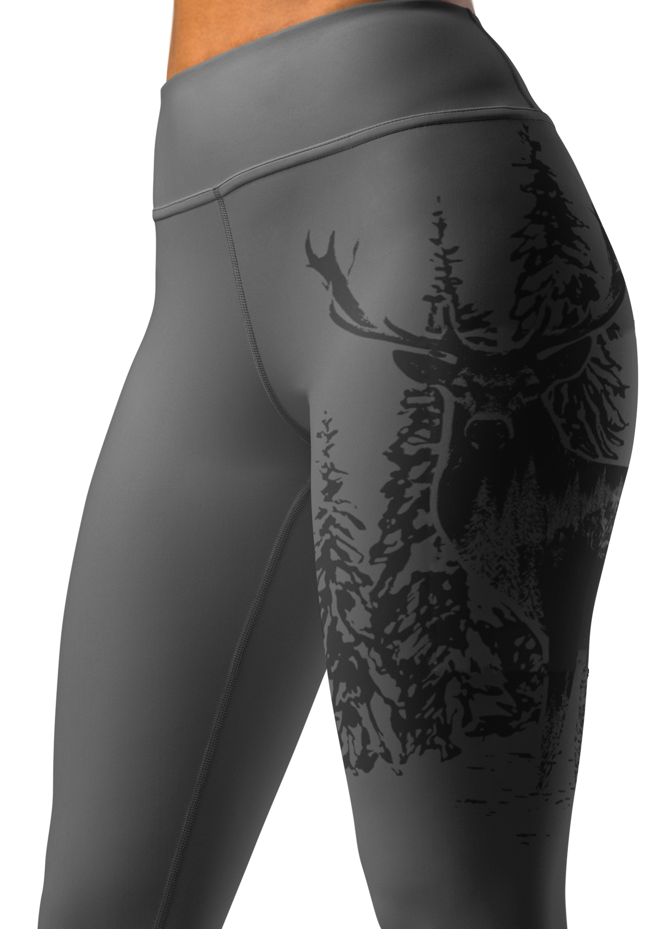 High Waist Non-Toxic Leggings, Woodland Antler Logo, Graphite