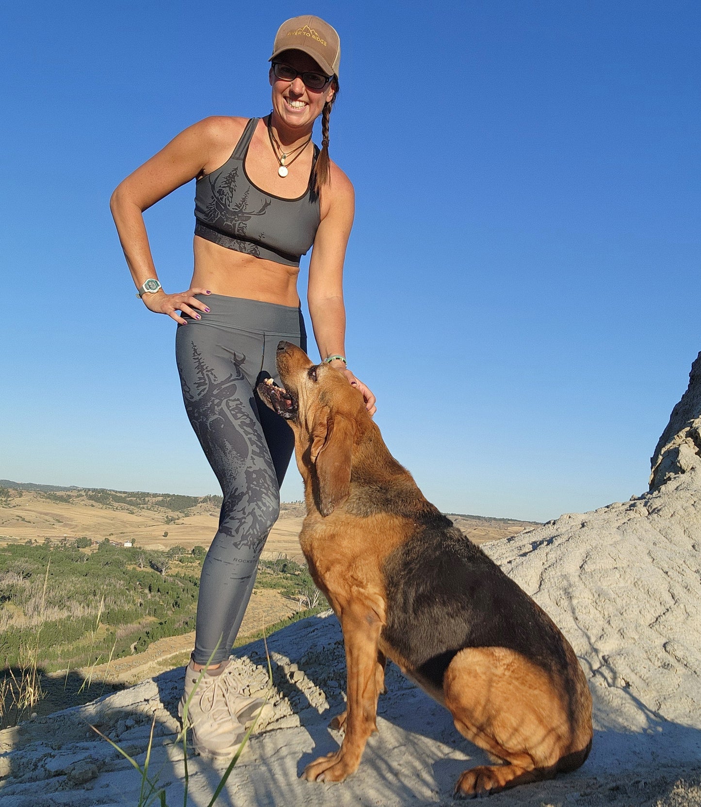 High Waist Non-Toxic Leggings, Woodland Antler Logo, Graphite