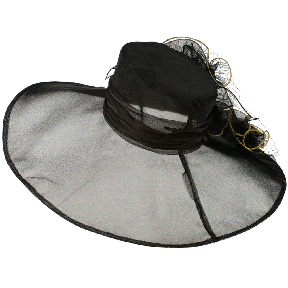 3 Flowers Organza Hat with Ruffles Trimming