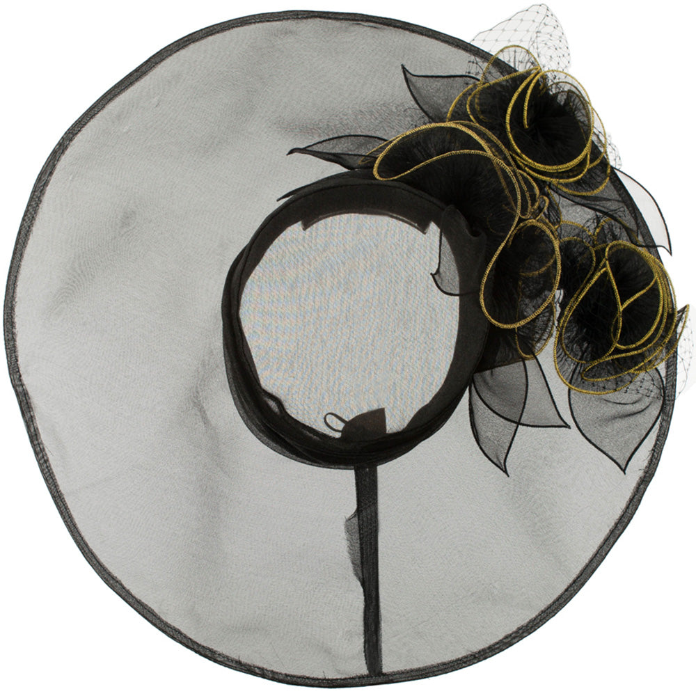 3 Flowers Organza Hat with Ruffles Trimming