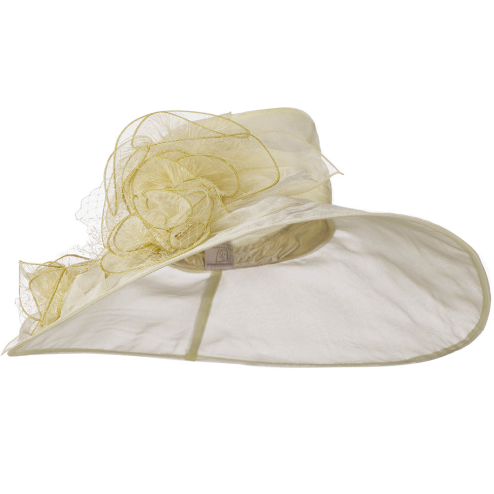 3 Flowers Organza Hat with Ruffles Trimming