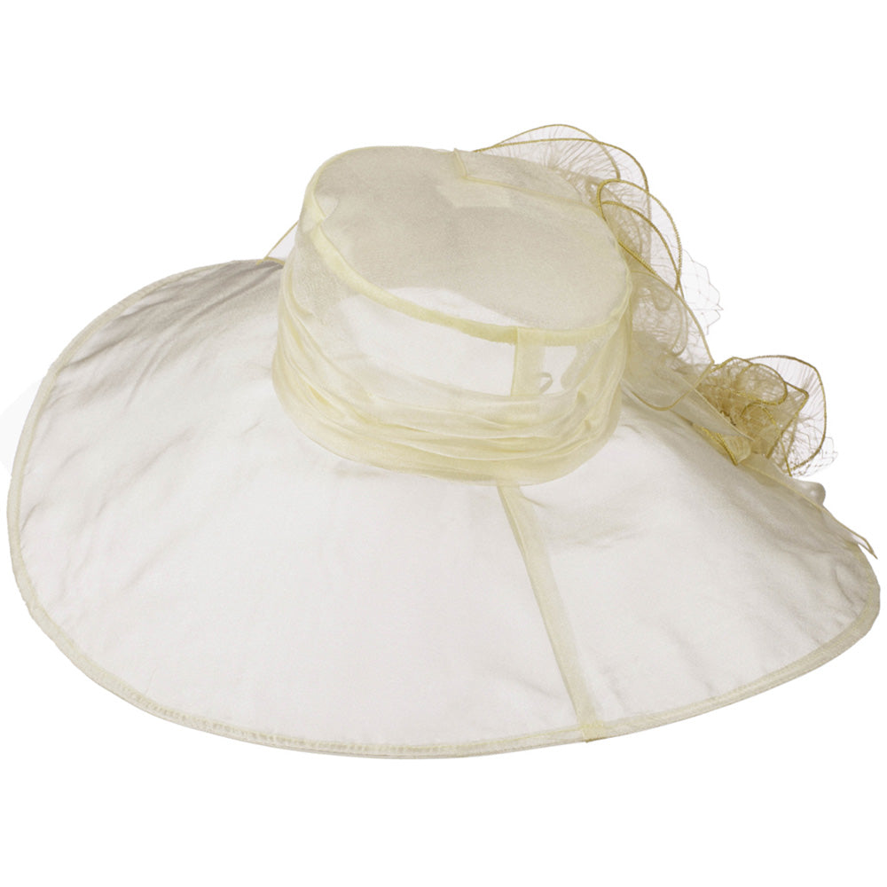 3 Flowers Organza Hat with Ruffles Trimming