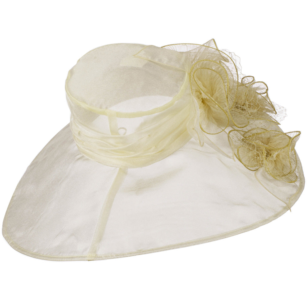 3 Flowers Organza Hat with Ruffles Trimming