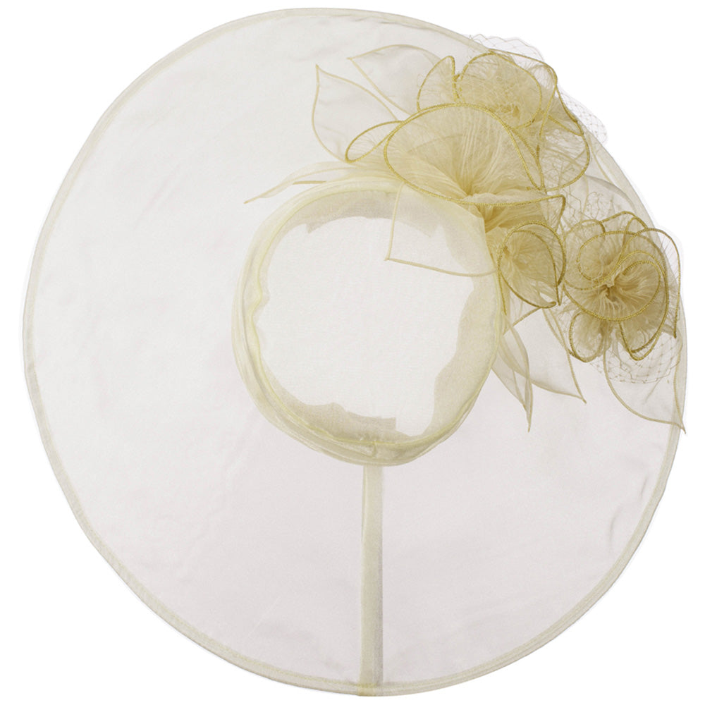 3 Flowers Organza Hat with Ruffles Trimming