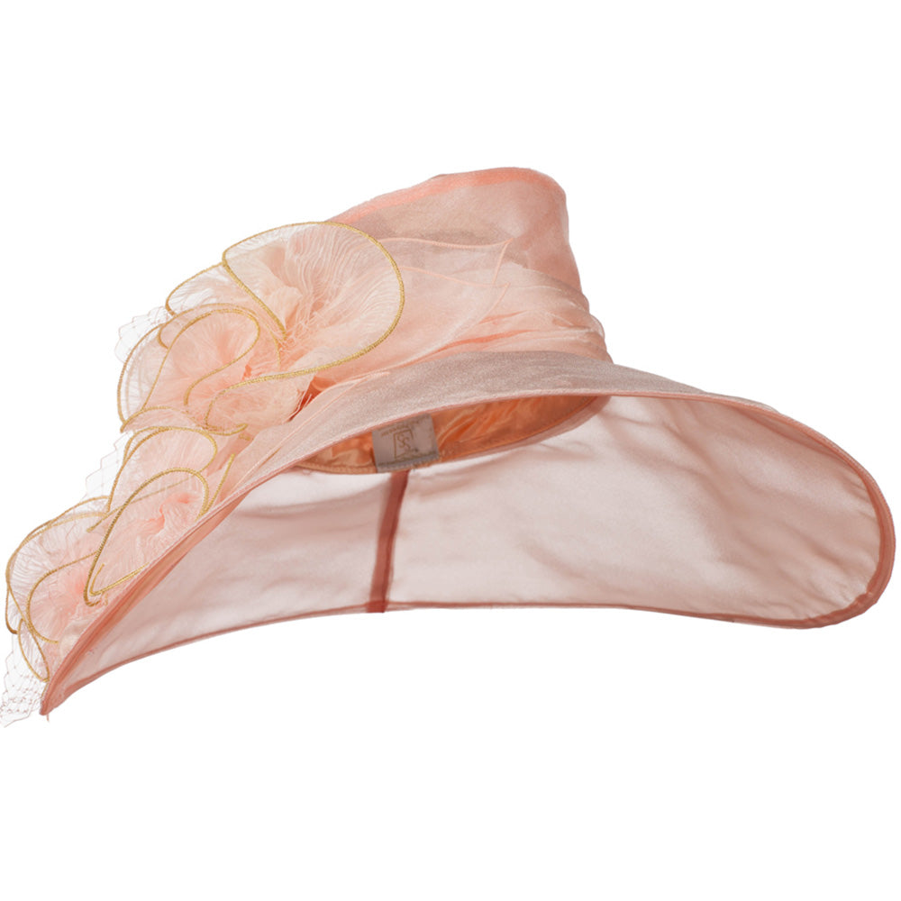 3 Flowers Organza Hat with Ruffles Trimming