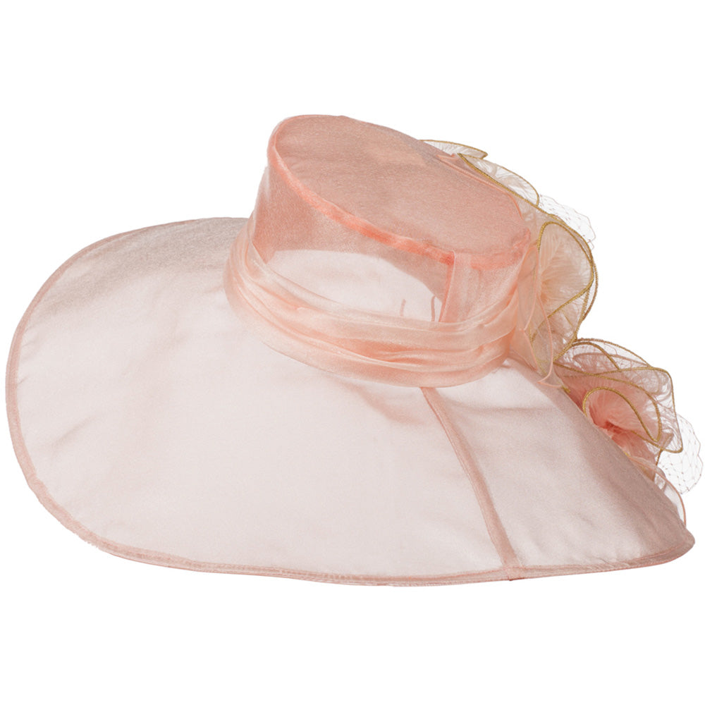 3 Flowers Organza Hat with Ruffles Trimming