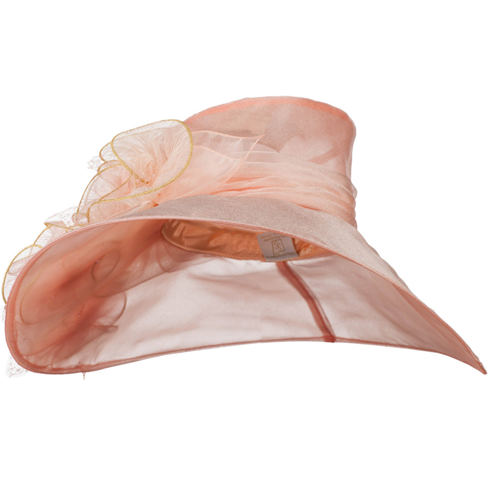 3 Flowers Organza Hat with Ruffles Trimming