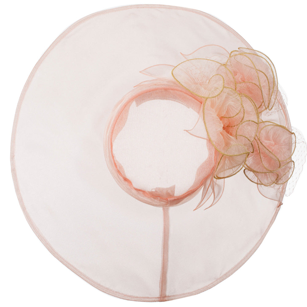 3 Flowers Organza Hat with Ruffles Trimming