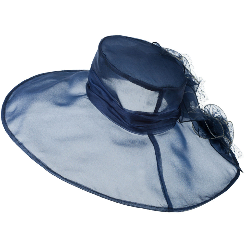 3 Flowers Organza Hat with Ruffles Trimming