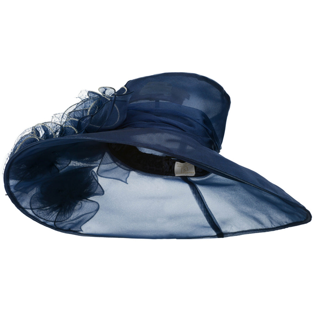 3 Flowers Organza Hat with Ruffles Trimming