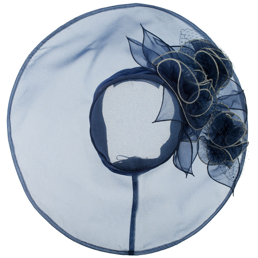 3 Flowers Organza Hat with Ruffles Trimming