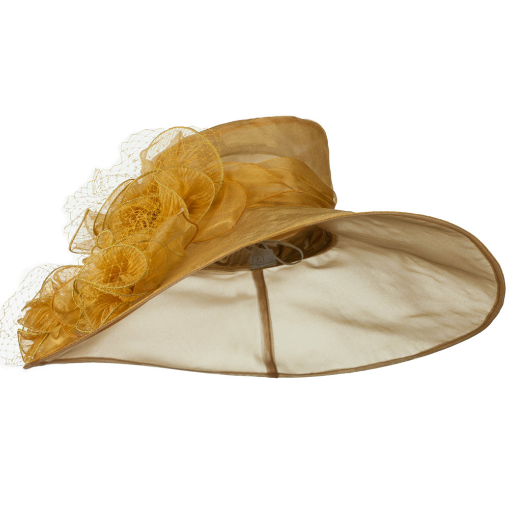 3 Flowers Organza Hat with Ruffles Trimming