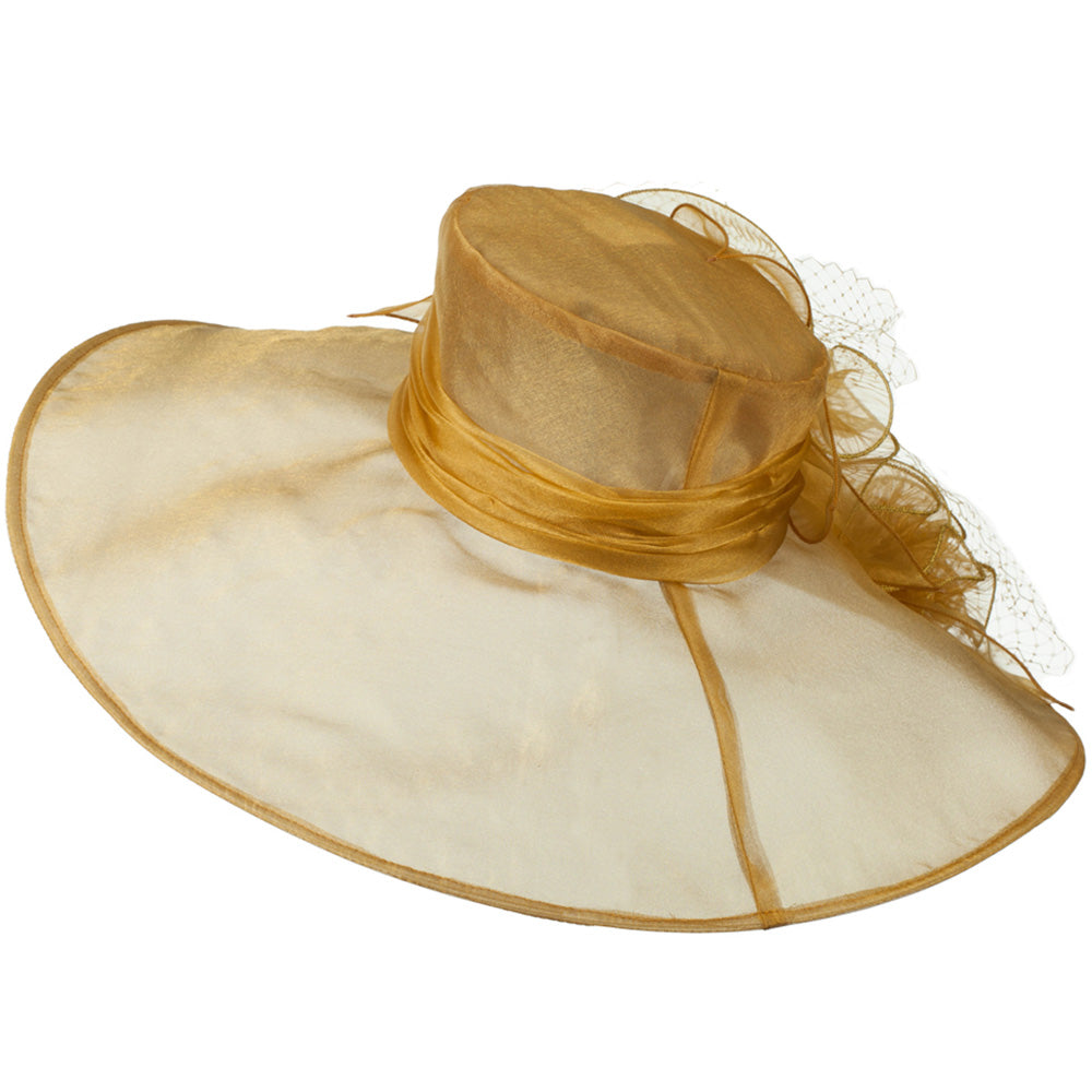 3 Flowers Organza Hat with Ruffles Trimming