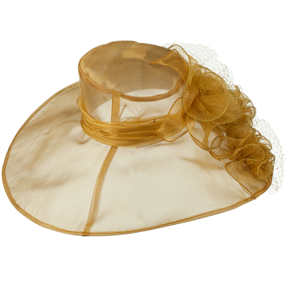 3 Flowers Organza Hat with Ruffles Trimming