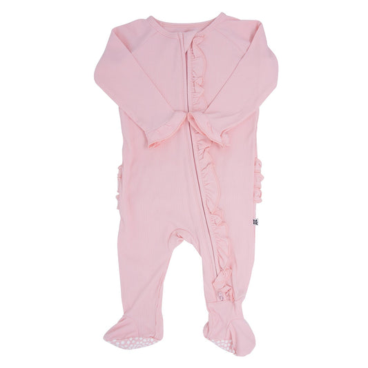 Ruffle Footie Baby Pink Rib