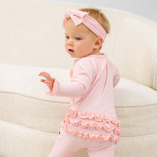 Ruffle Footie Baby Pink Rib