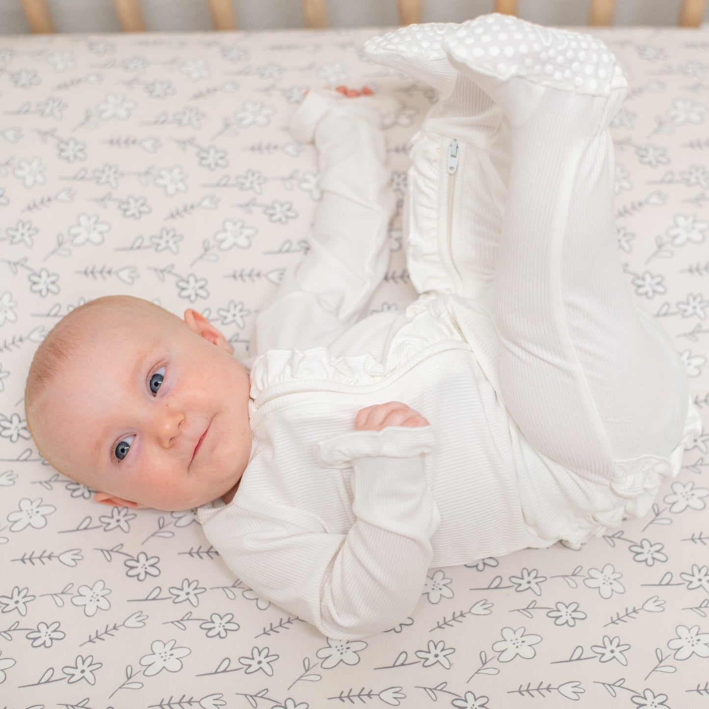 Ruffle Footie Pure White Rib