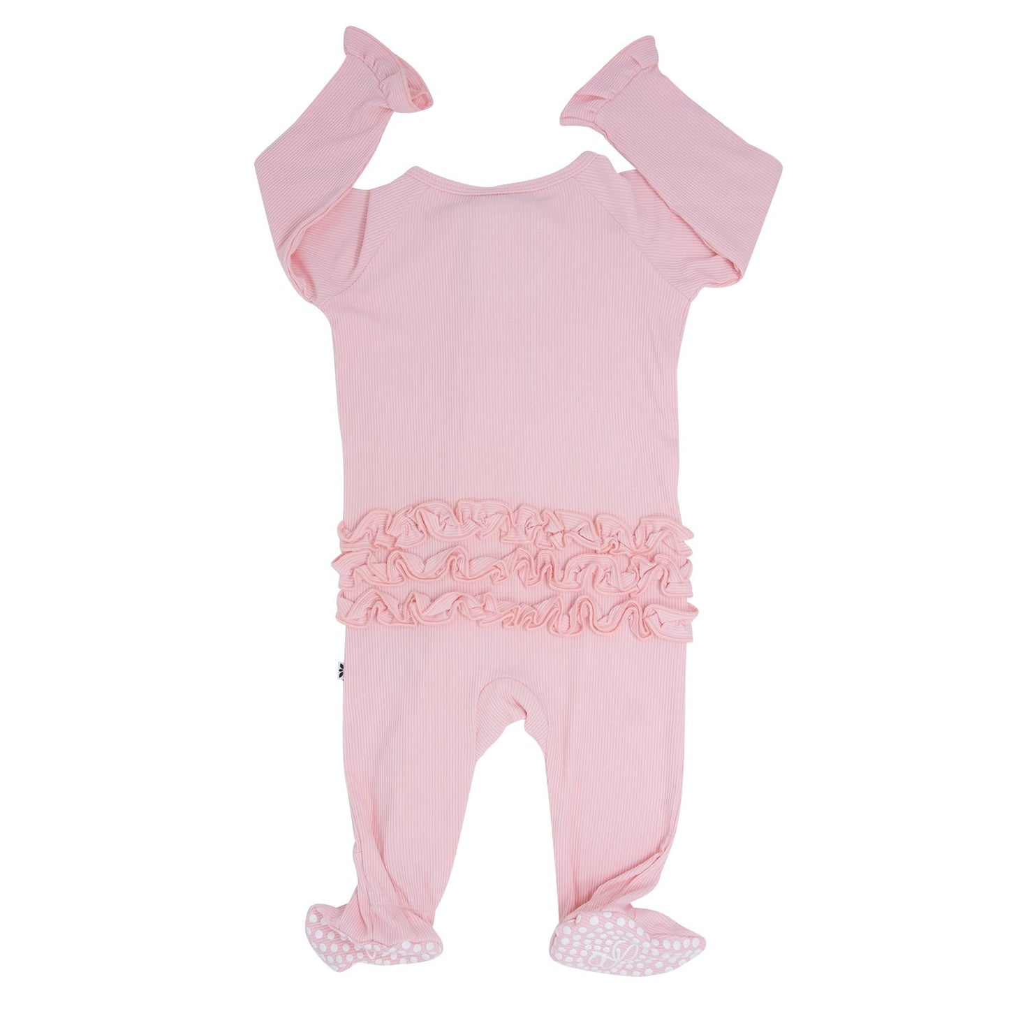 Ruffle Footie Baby Pink Rib