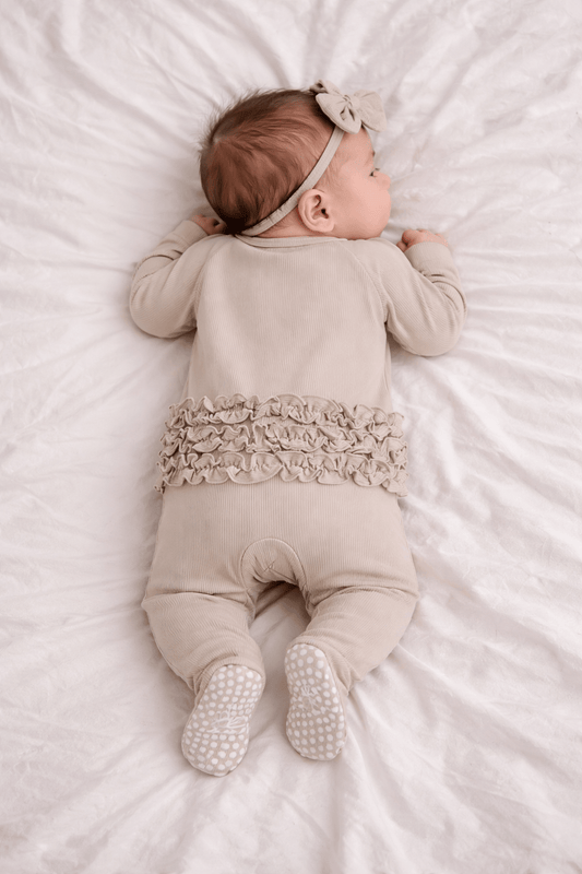 Ruffle Footie Oatmeal Rib
