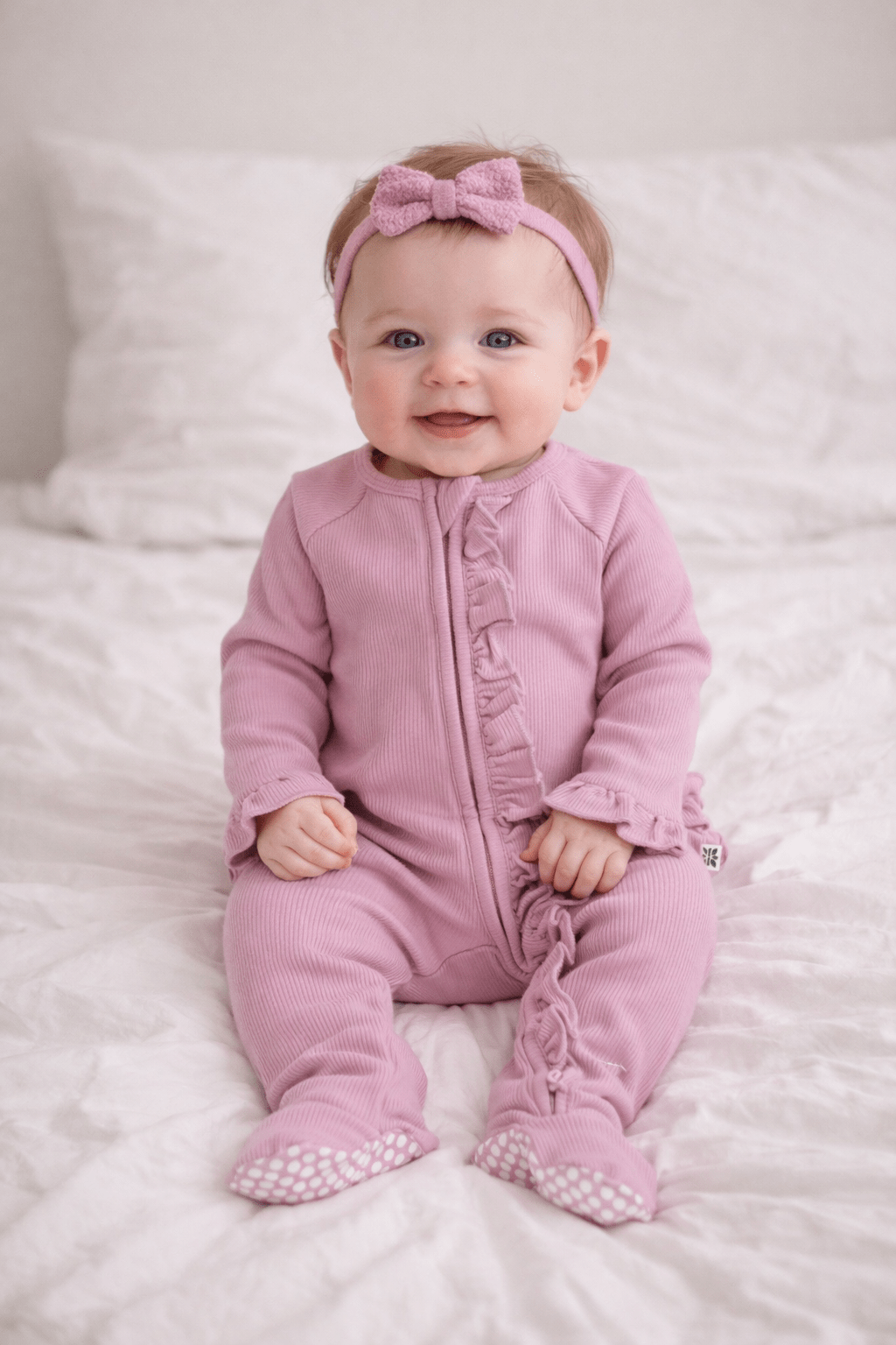 Ruffle Footie Petunia Pink Rib