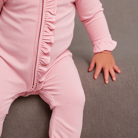 Ruffle Footie Pink Suede