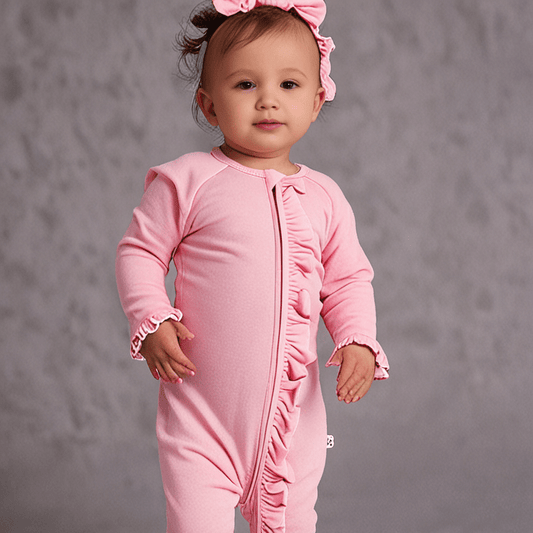 Ruffle Footie Pink Suede