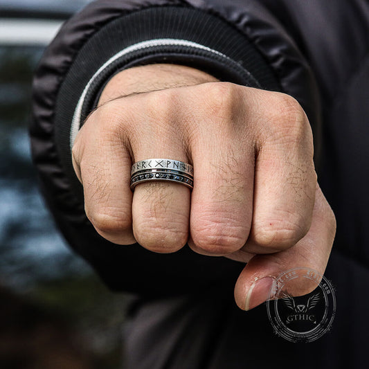 Runes Black Stone Stainless Steel Ring