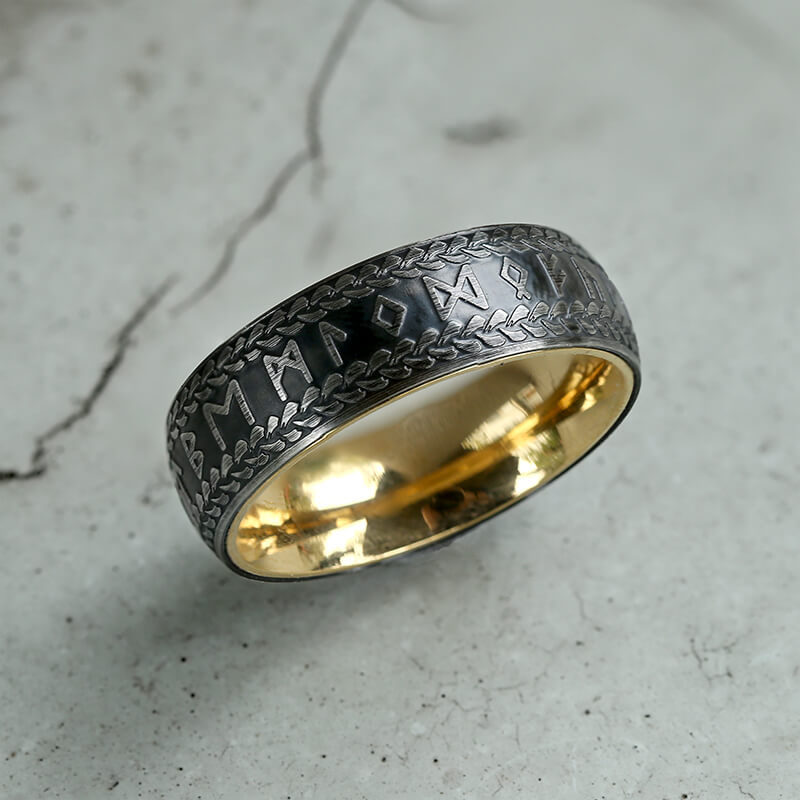 Runes Braided Pattern Stainless Steel Viking Ring
