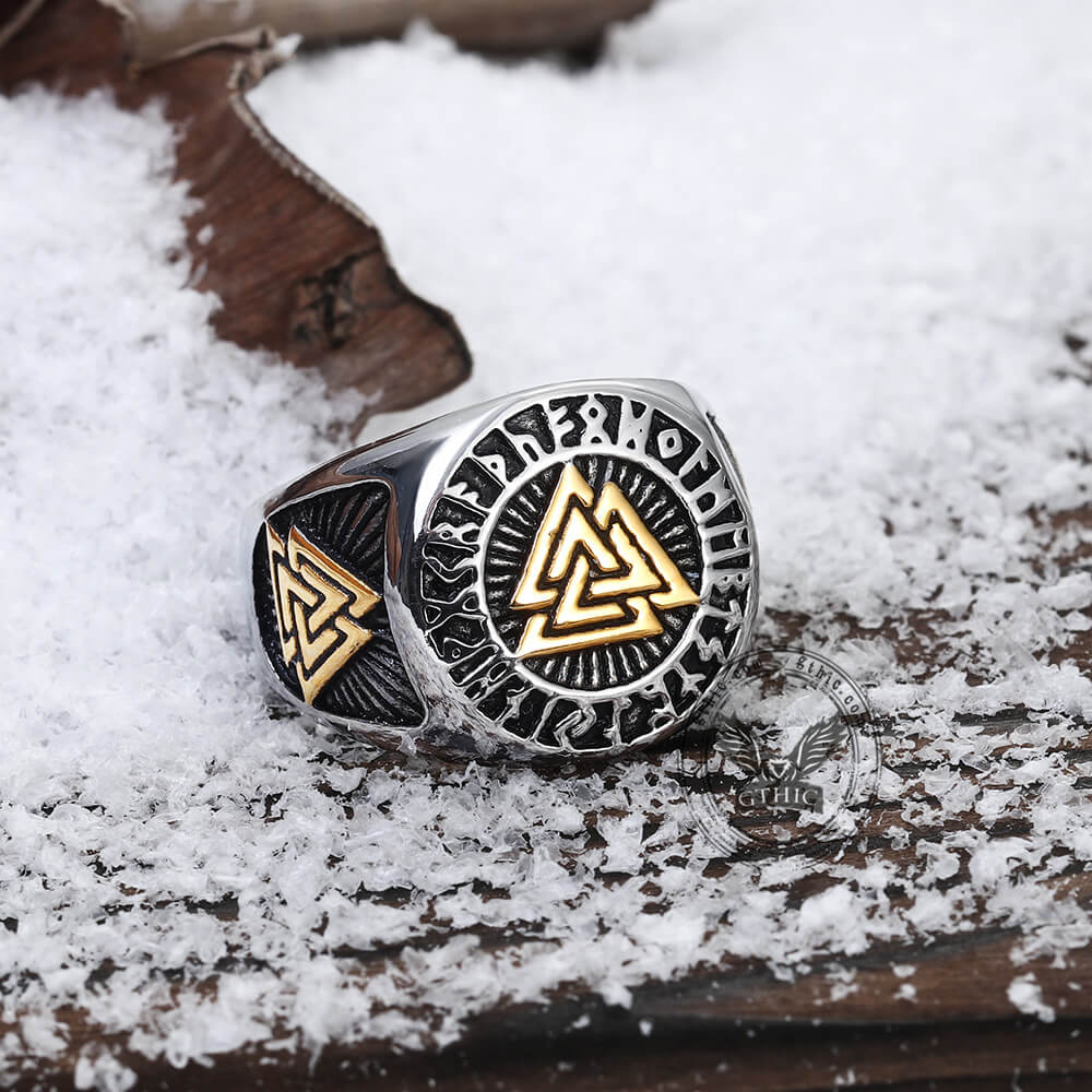 Runes Valknut Triangle Stainless Steel Viking Ring