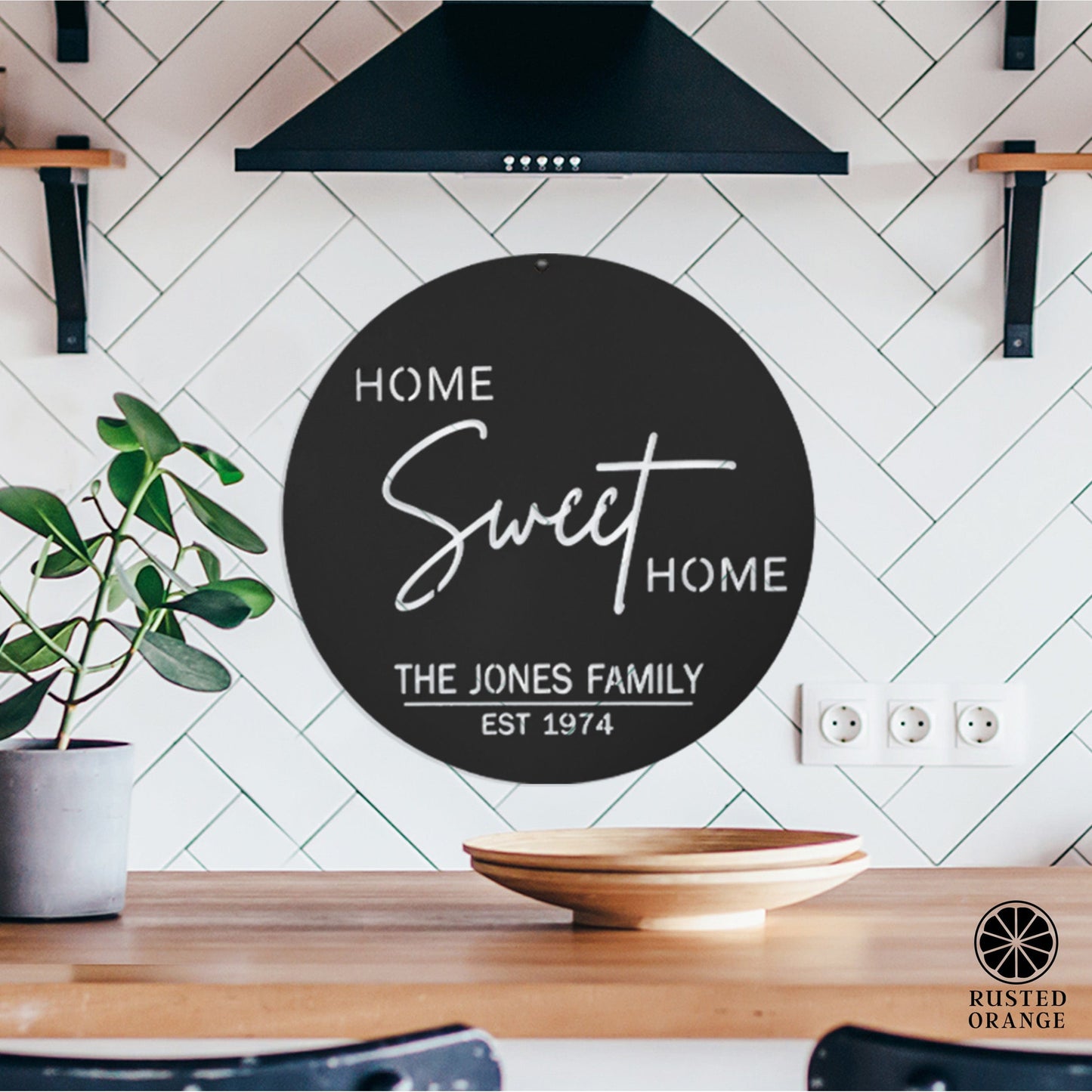 Sweet Modern Family Plaque - Circle Home Sweet Home Sign With Name and Date or Address