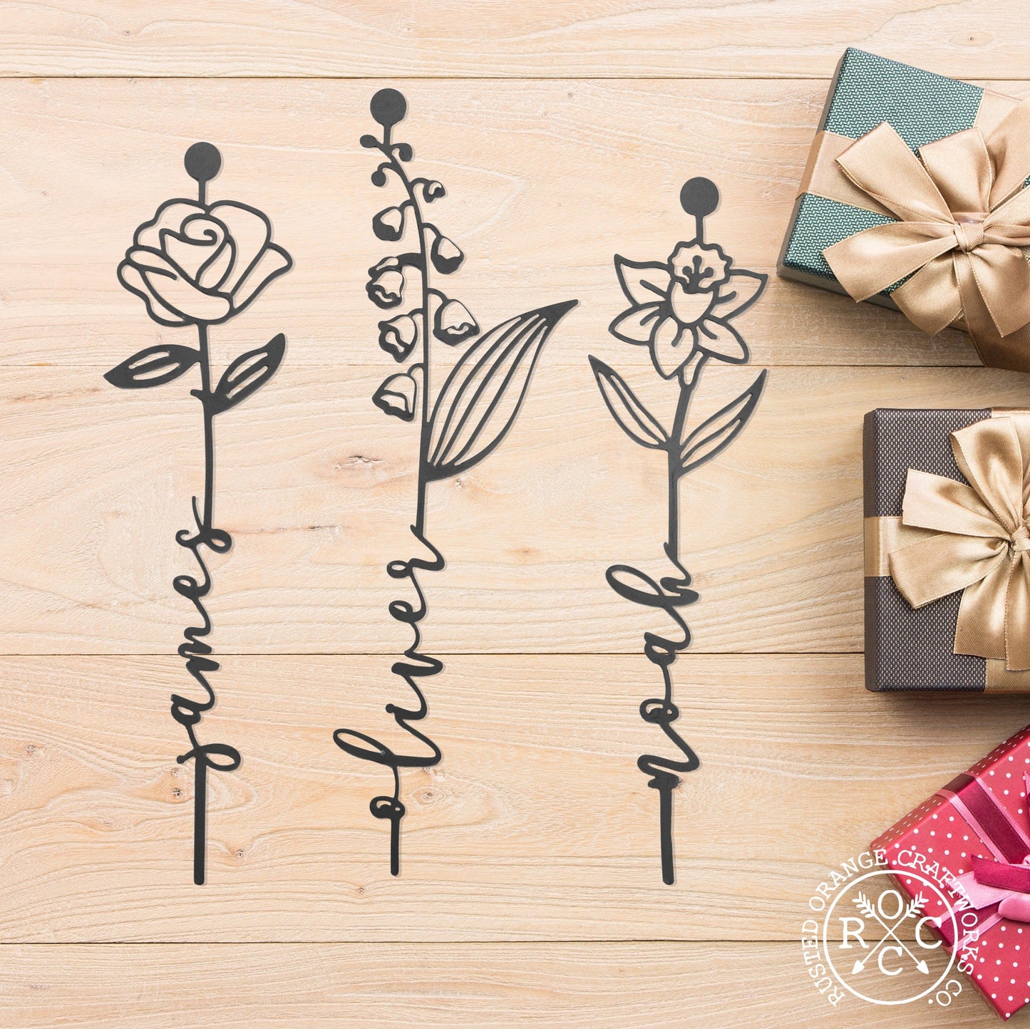 Birth Month Flowers - 3 pack - Family Name Sign Mother's Day Gift