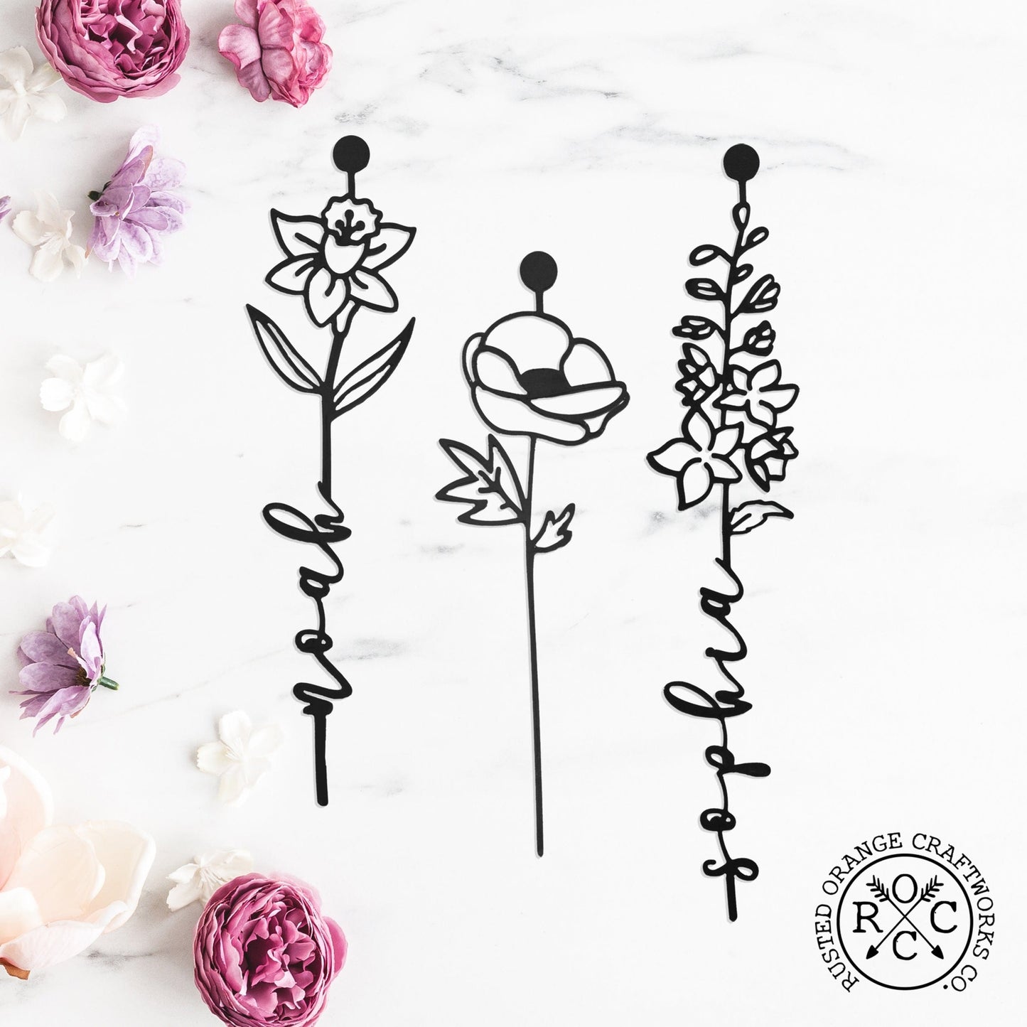 Birth Month Flowers - 3 pack - Family Name Sign Mother's Day Gift