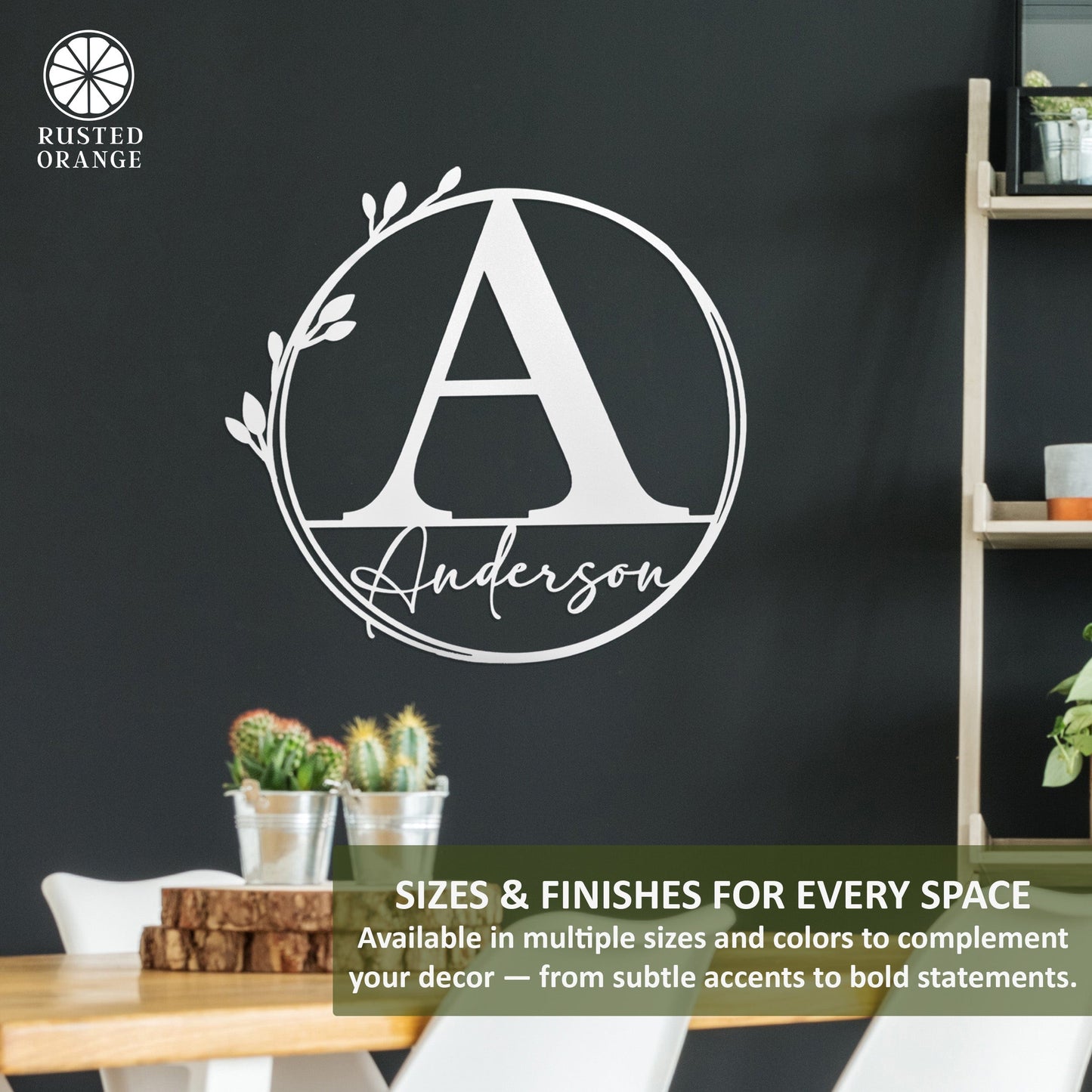 Floral Leaves - Outdoor Monogram Wreaths for Front Door - Monogram Wall Decor Metal Initial Signs