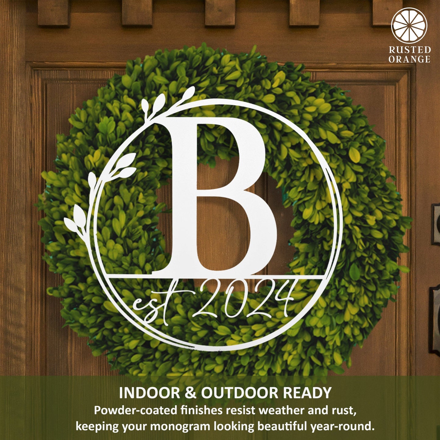 Floral Leaves - Outdoor Monogram Wreaths for Front Door - Monogram Wall Decor Metal Initial Signs