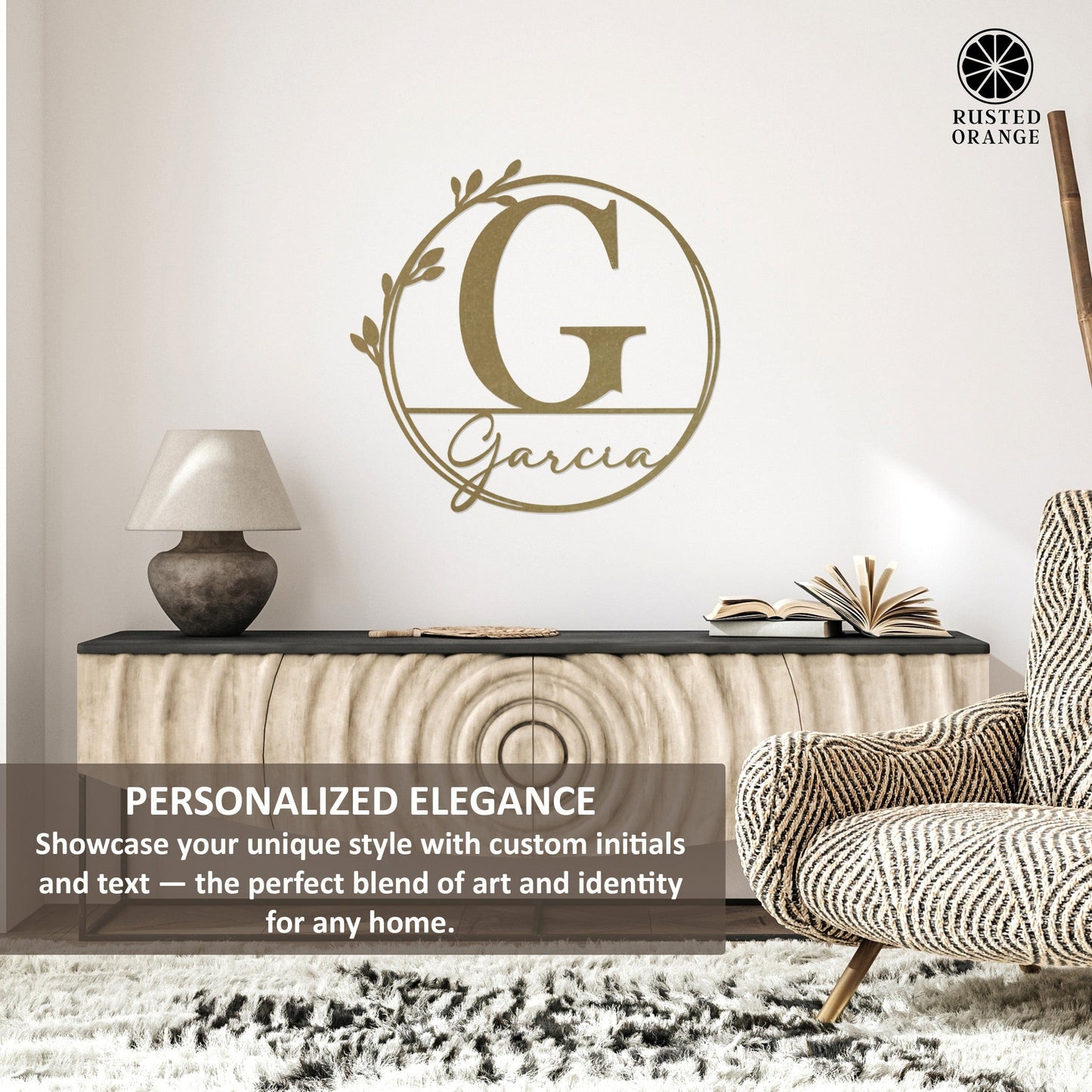 Floral Leaves - Outdoor Monogram Wreaths for Front Door - Monogram Wall Decor Metal Initial Signs