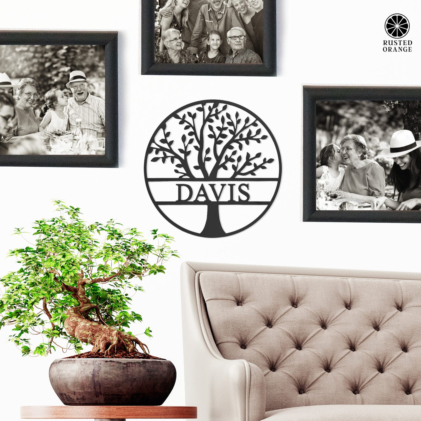 Family Tree Name Sign - 3 Sizes - Metal Personalized Last Name Signs for Wall or Door Decor
