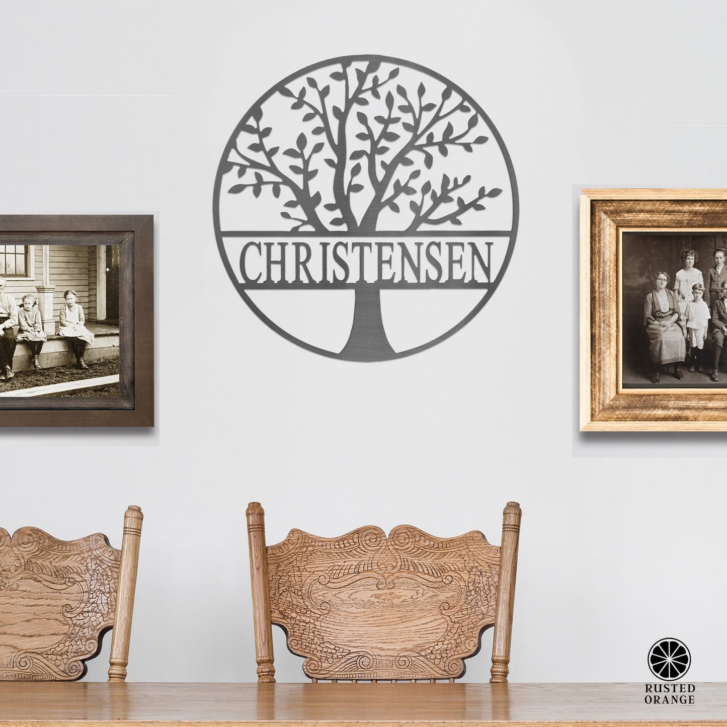 Family Tree Name Sign - 3 Sizes - Metal Personalized Last Name Signs for Wall or Door Decor