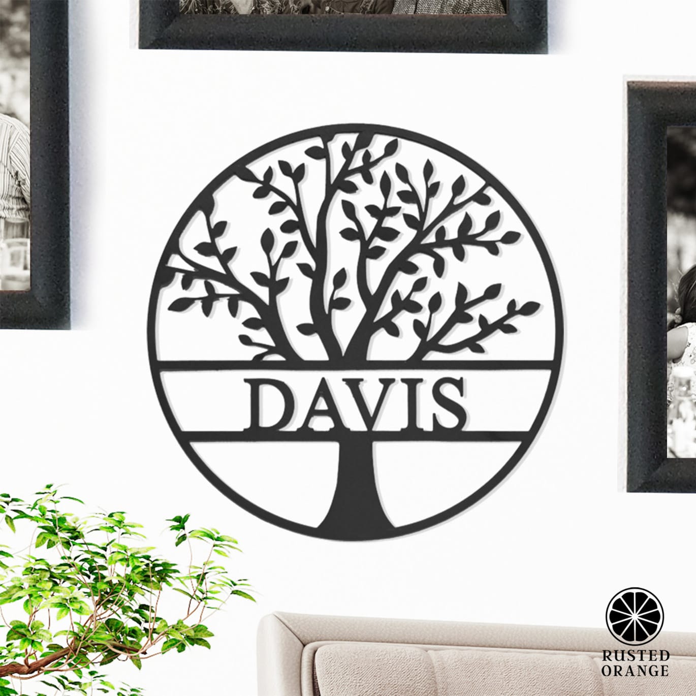 Family Tree Name Sign - 3 Sizes - Metal Personalized Last Name Signs for Wall or Door Decor