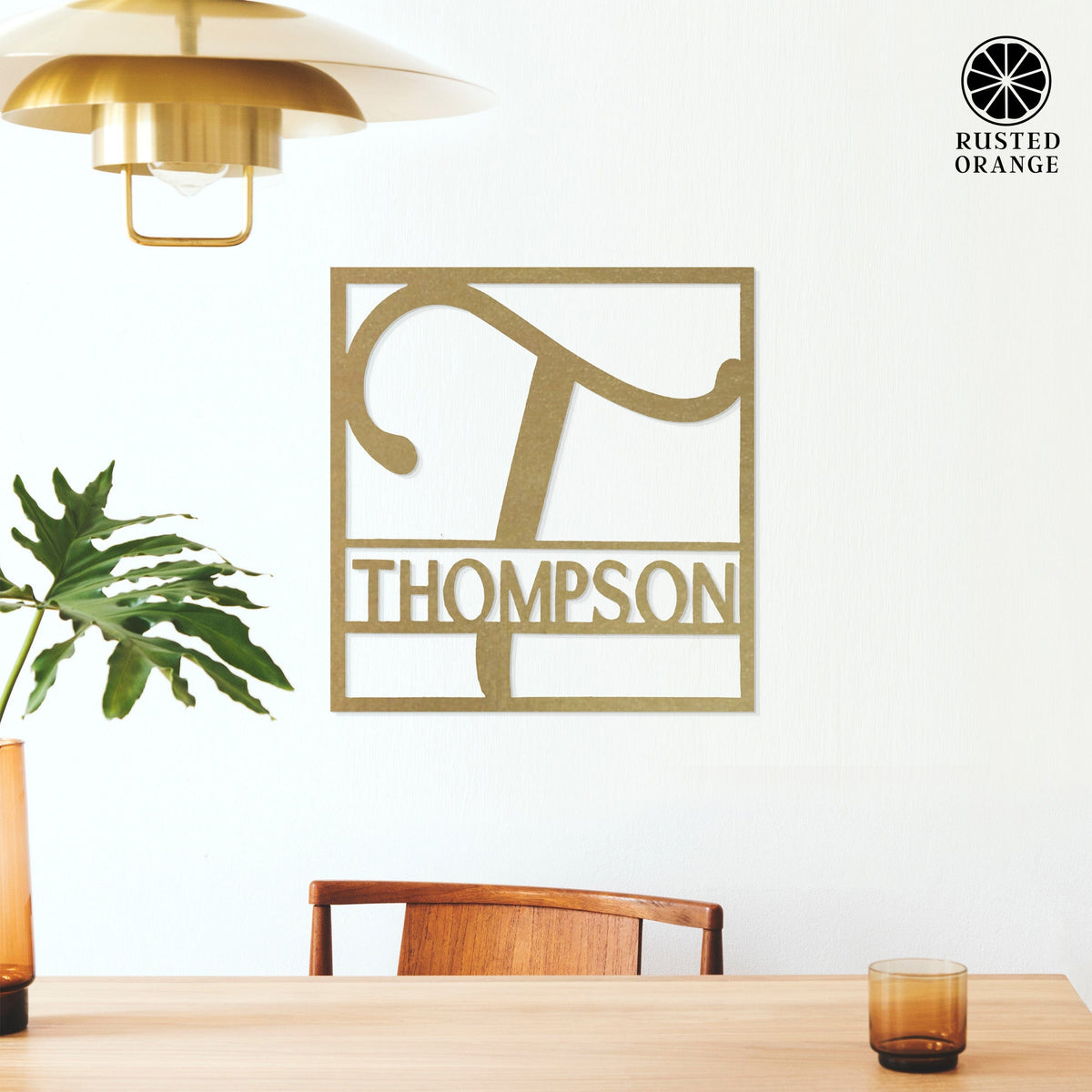 Fullerton Square Monogram - 2 Sizes - Metal Personalized Last Name with Monogram Sign