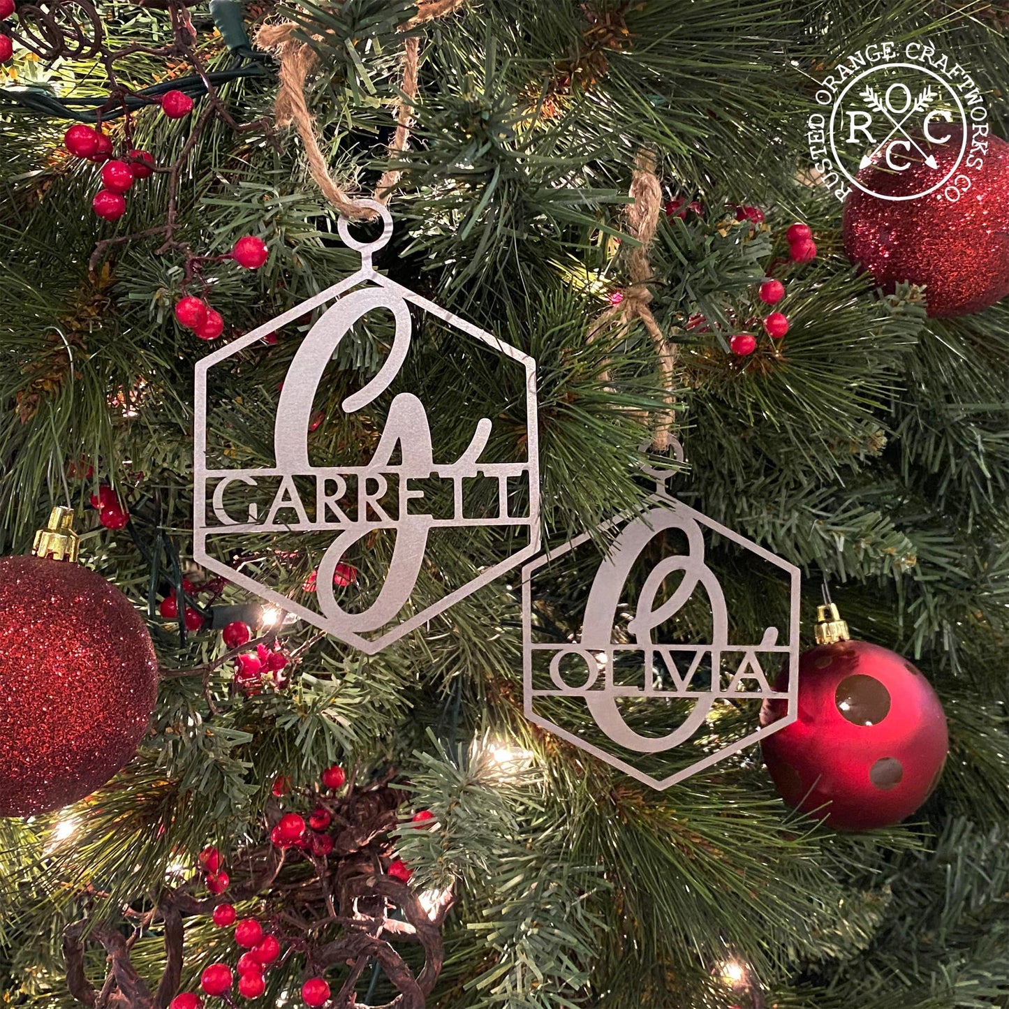 Hexagon Monogram Ornament 5 Pack – Personalized Christmas Ornaments, Custom Initial and Name